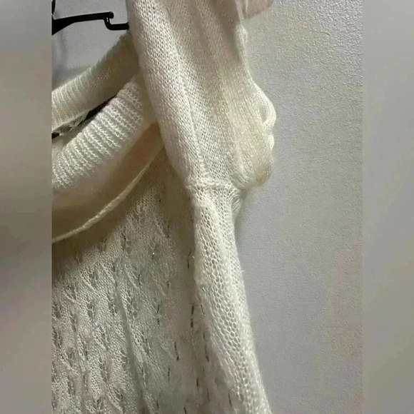 Y2K Ann Taylor Loft Wool Blend Beaded Cowl Sweater | Cream & Silver | Size L - Picture 7 of 13